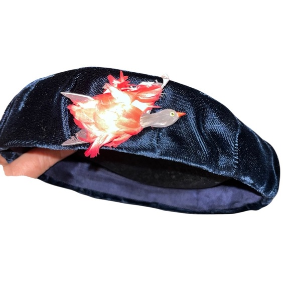 Vintage hat lot black Marida felt England velvet with bird - Picture 8 of 8